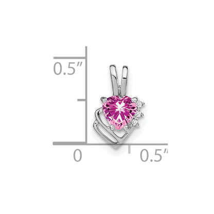 14K Weißgold Anhänger mit gezüchtetem rosa Saphir und echtem Diamant