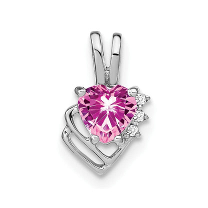 14K Weißgold Anhänger mit gezüchtetem rosa Saphir und echtem Diamant