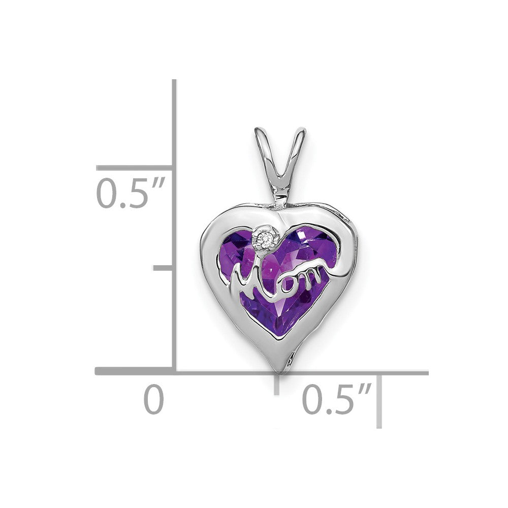14K Weißgold Amethyst und echter Diamant MOM Herz-Anhänger