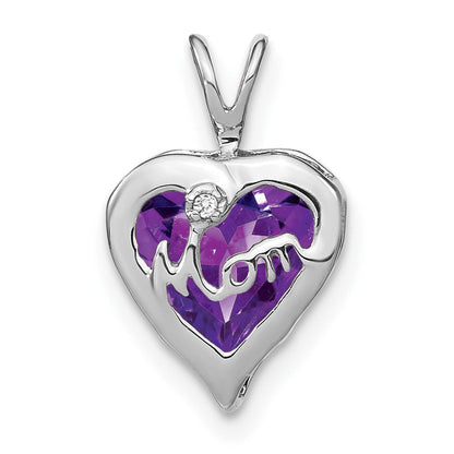 14K Weißgold Amethyst und echter Diamant MOM Herz-Anhänger
