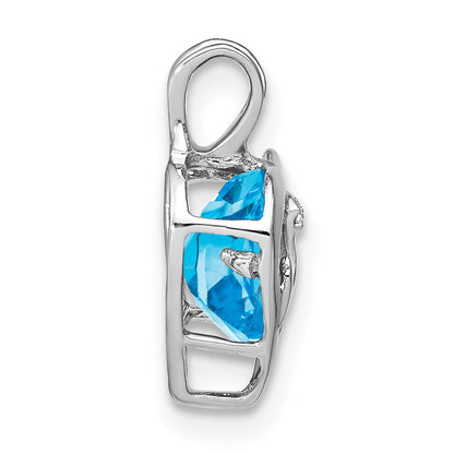 14K Weißgold Blautopas- und Echtdiamant-MOM-Herzanhänger