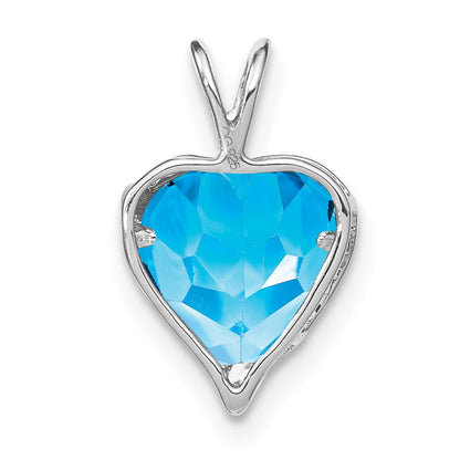 14K Weißgold Blautopas- und Echtdiamant-MOM-Herzanhänger