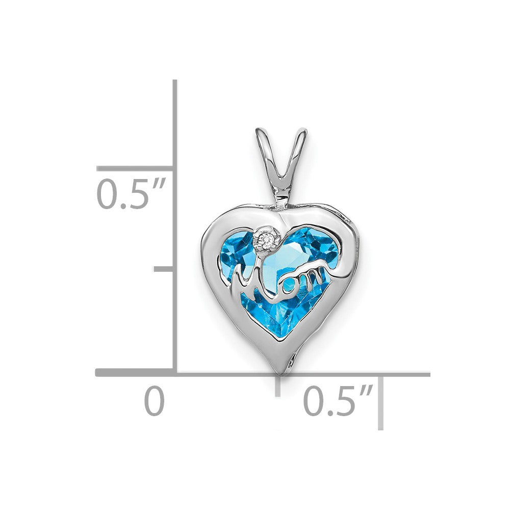 14K Weißgold Blautopas- und Echtdiamant-MOM-Herzanhänger