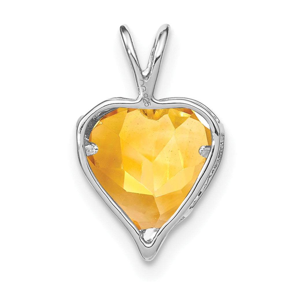 14K Weißgold Citrin- und Echtdiamant-Herzanhänger „MOM“