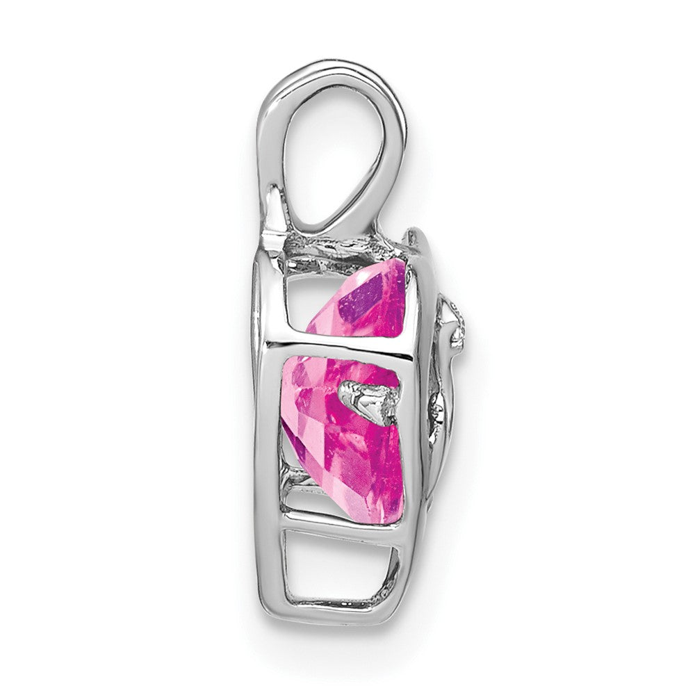 14K Weißgold Anhänger Herz MOM mit kreiertem rosa Saphir/echtem Diamant