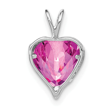 14K Weißgold Anhänger Herz MOM mit kreiertem rosa Saphir/echtem Diamant