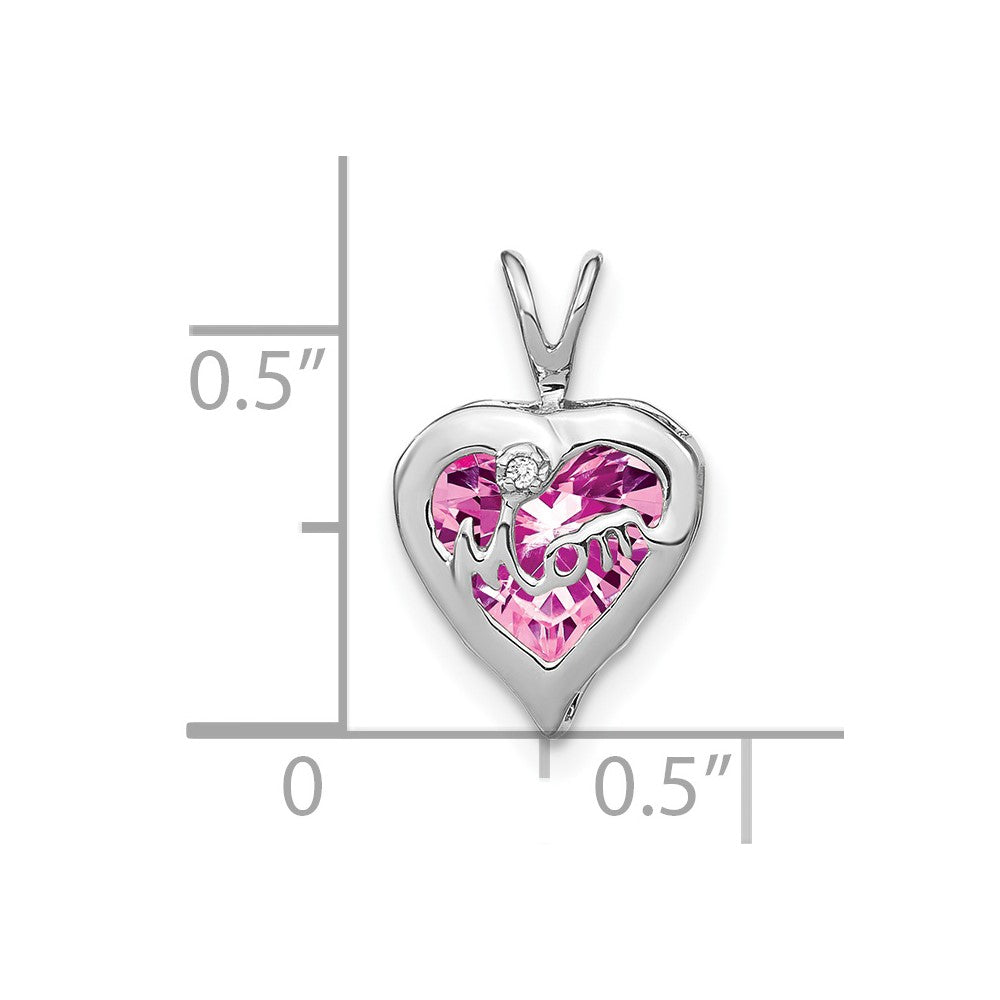 14K Weißgold Anhänger Herz MOM mit kreiertem rosa Saphir/echtem Diamant