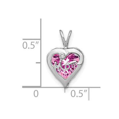 14K Weißgold Anhänger Herz MOM mit kreiertem rosa Saphir/echtem Diamant