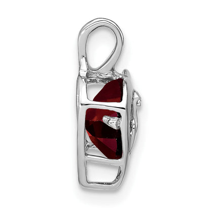 14K Weißgold Anhänger mit Granat und echten Diamanten, Herz-Design, "MOM"-Gravur