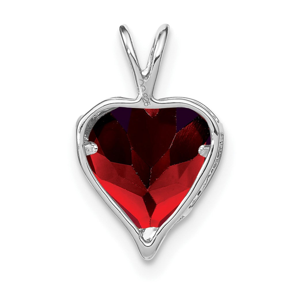 14K Weißgold Anhänger mit Granat und echten Diamanten, Herz-Design, "MOM"-Gravur