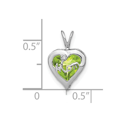 14 Karat Weißgold Peridot- und Echt-Diamant-MOM-Herzanhänger