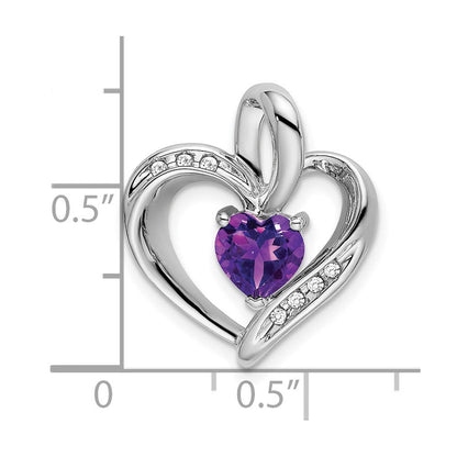 10K Weißgold Herz-Anhänger mit Amethyst und echtem Diamant