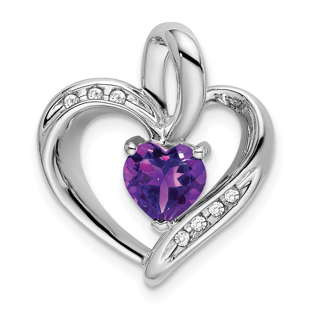 10K Weißgold Herz-Anhänger mit Amethyst und echtem Diamant
