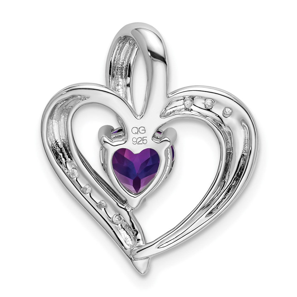14K Weißgold Herz-Anhänger mit Amethyst und echtem Diamant