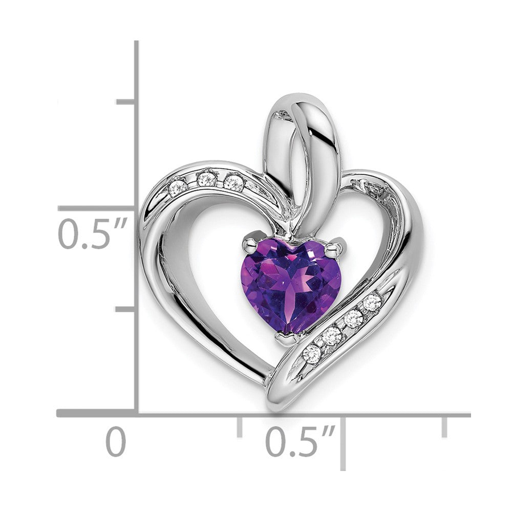 14K Weißgold Herz-Anhänger mit Amethyst und echtem Diamant
