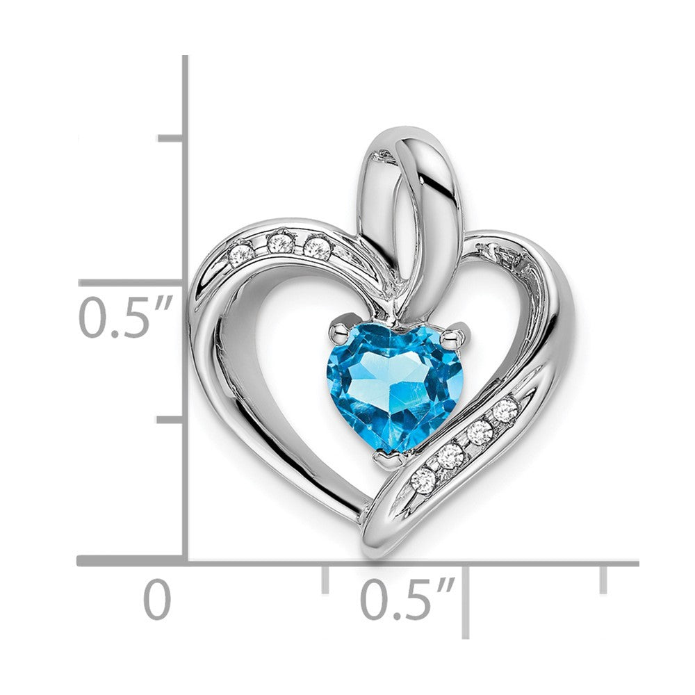 14K Weißgold Herzanhänger mit Blautopas und echtem Diamant