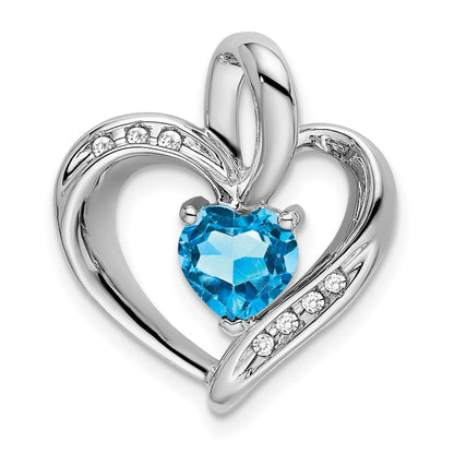 14K Weißgold Herzanhänger mit Blautopas und echtem Diamant