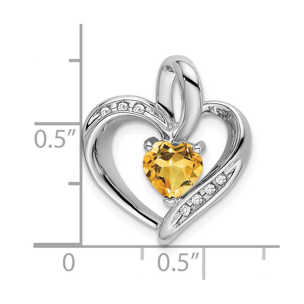 14K Weißgold Anhänger Herz mit Citrin und echten Diamanten