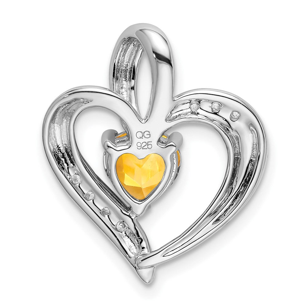 Herzanhänger mit Citrin und echtem Diamant aus 14K Weißgold