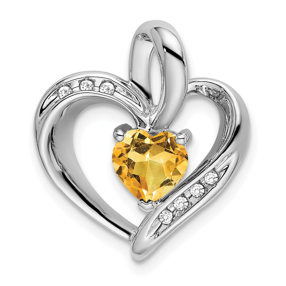 Herzanhänger mit Citrin und echtem Diamant aus 14K Weißgold