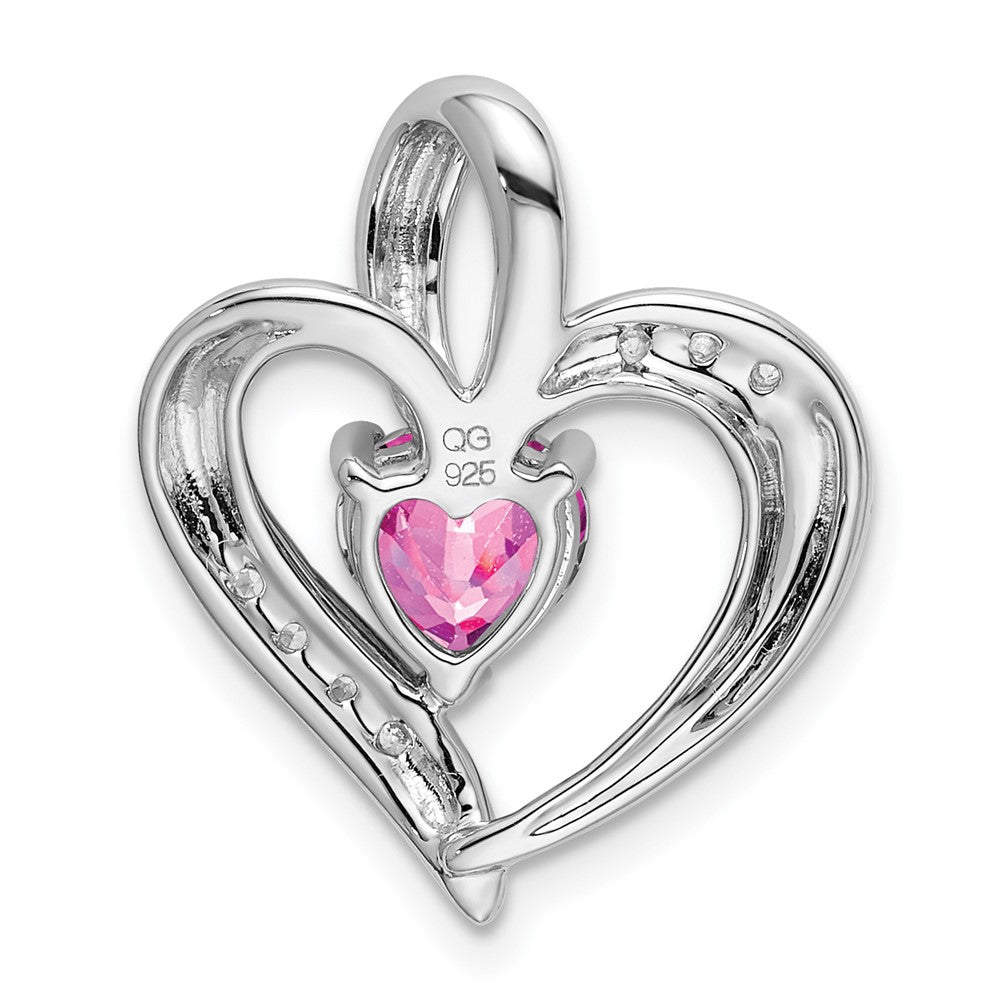 14K Weißgold Herz-Anhänger mit gezüchtetem Rosa Saphir und echtem Diamant