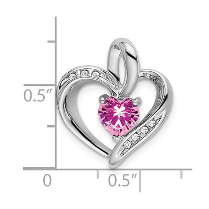 14K Weißgold Herz-Anhänger mit gezüchtetem Rosa Saphir und echtem Diamant