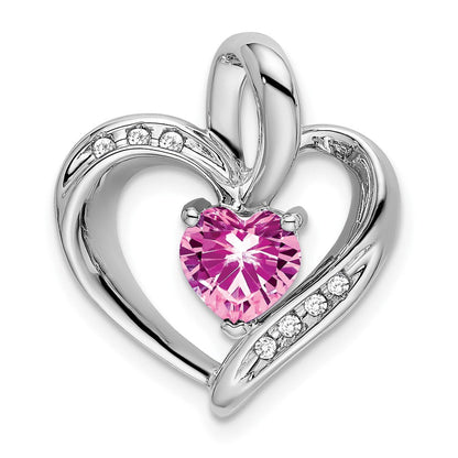 14K Weißgold Herz-Anhänger mit gezüchtetem Rosa Saphir und echtem Diamant