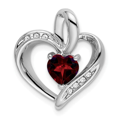 14K Weißgold Herz-Anhänger mit Granat und echtem Diamant