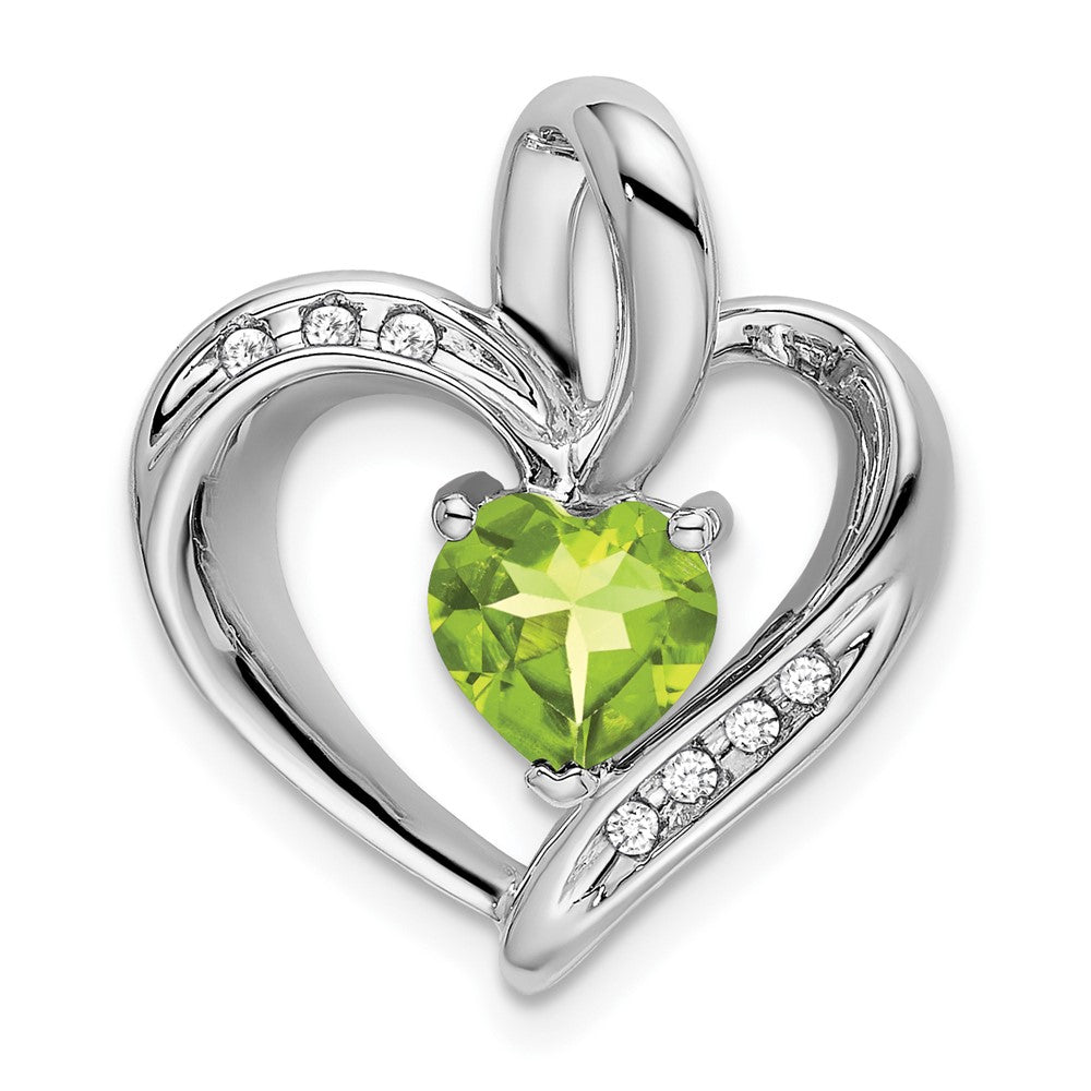 14K Weißgold Herz-Anhänger mit Peridot und echten Diamanten