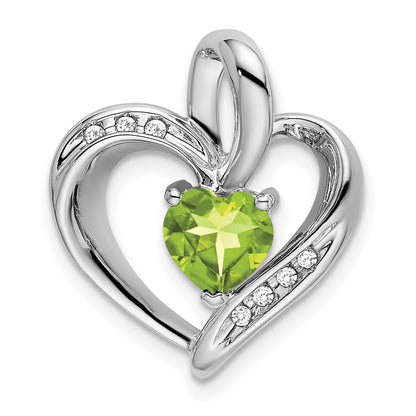 14K Weißgold Herz-Anhänger mit Peridot und echtem Diamant