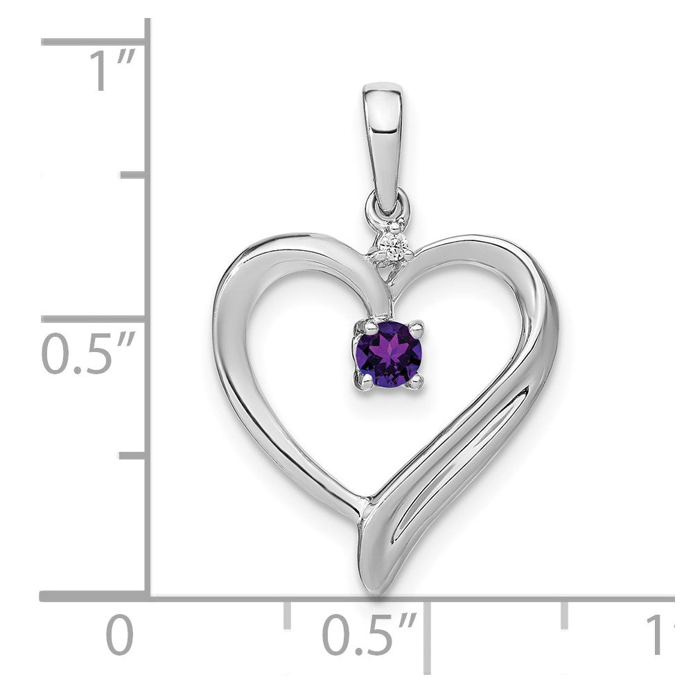 14K Weißgold Herz-Anhänger mit Amethyst und echtem Diamant