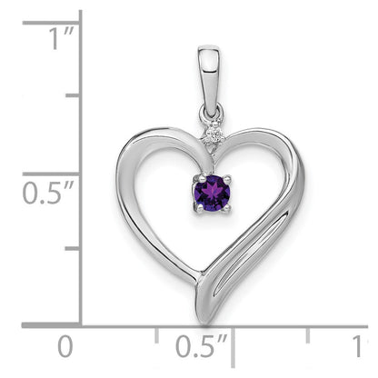 14K Weißgold Herz-Anhänger mit Amethyst und echtem Diamant