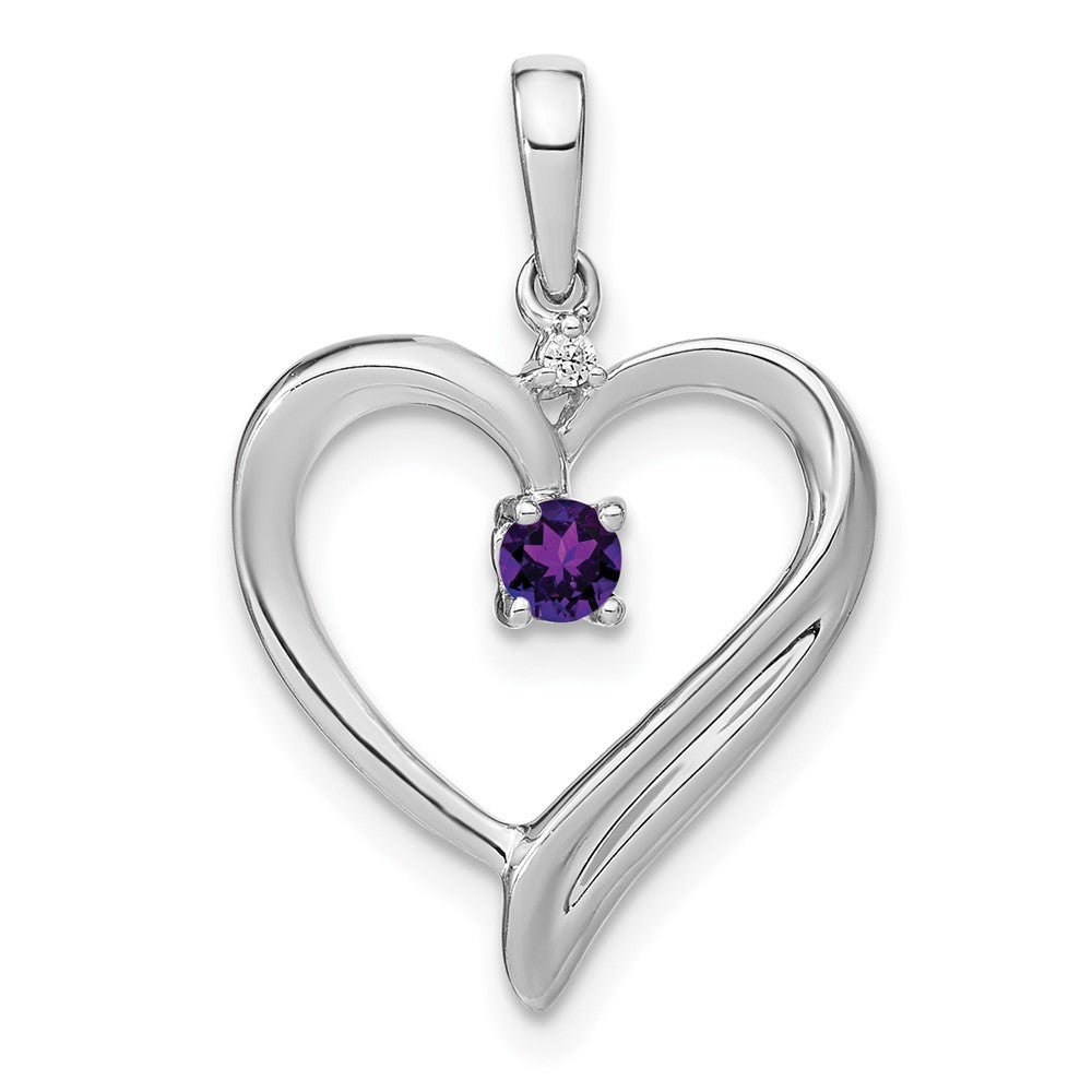 14K Weißgold Herz-Anhänger mit Amethyst und echtem Diamant
