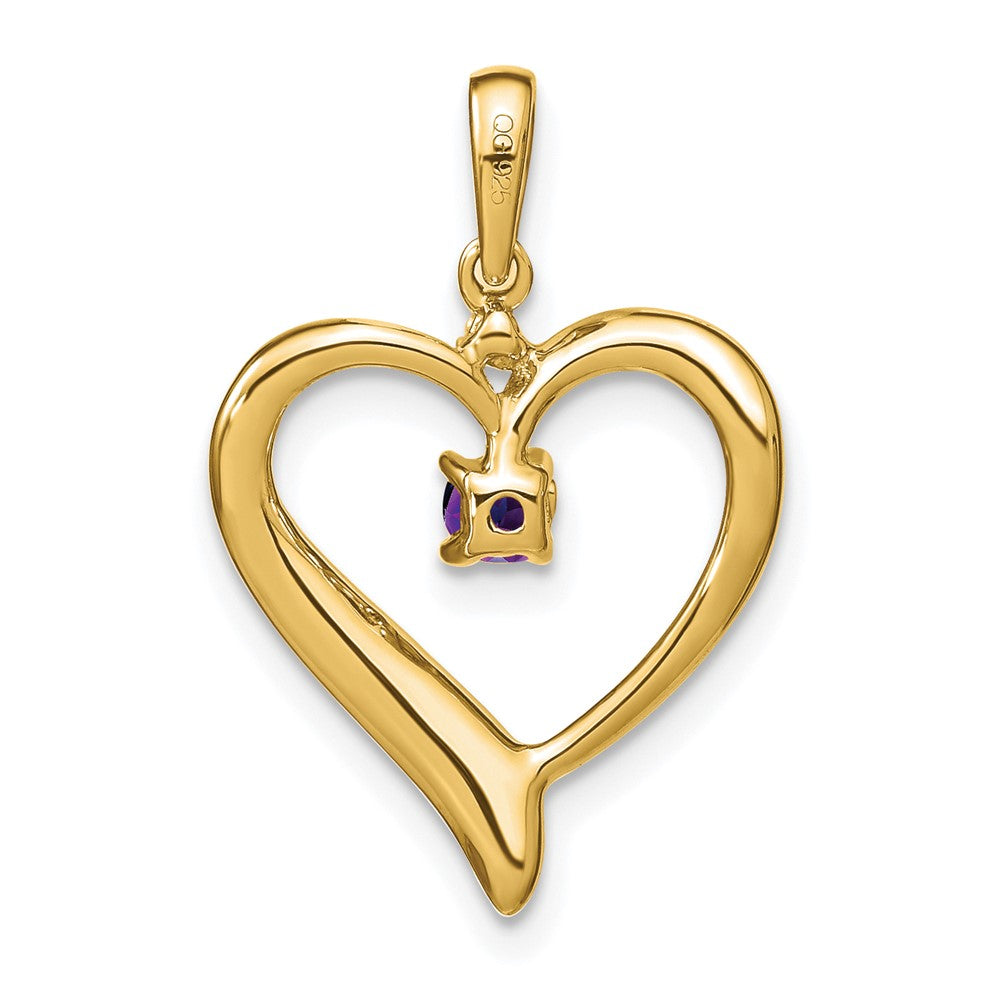 10K Gelbgold Herz-Anhänger mit Amethyst und echten Diamanten