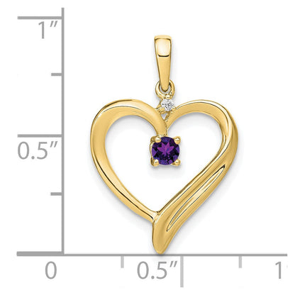 10K Gelbgold Herz-Anhänger mit Amethyst und echten Diamanten
