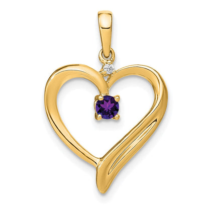 10K Gelbgold Herz-Anhänger mit Amethyst und echten Diamanten