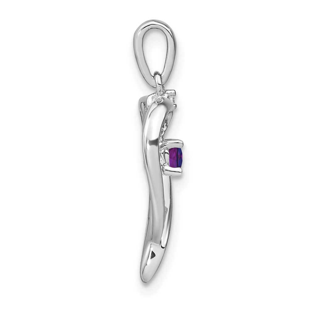 14K Weißgold Herz-Anhänger mit Amethyst und echtem Diamant
