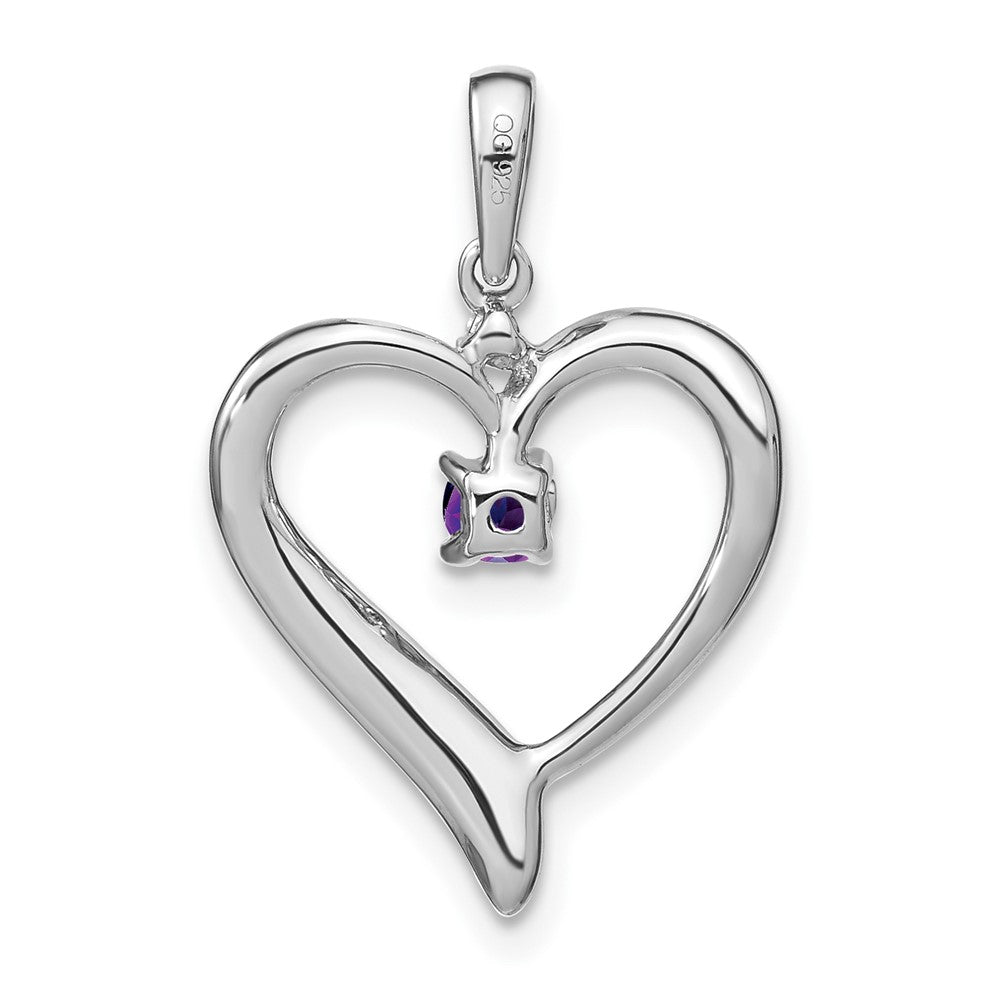 14K Weißgold Herz-Anhänger mit Amethyst und echtem Diamant