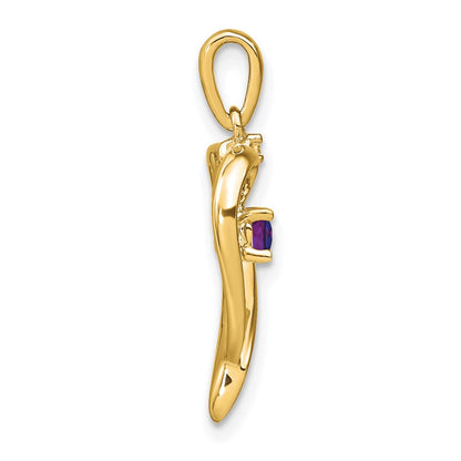 14K Gelbgold Amethyst- und Echtdiamant-Herzanhänger