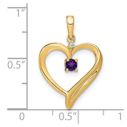 14K Gelbgold Amethyst- und Echtdiamant-Herzanhänger