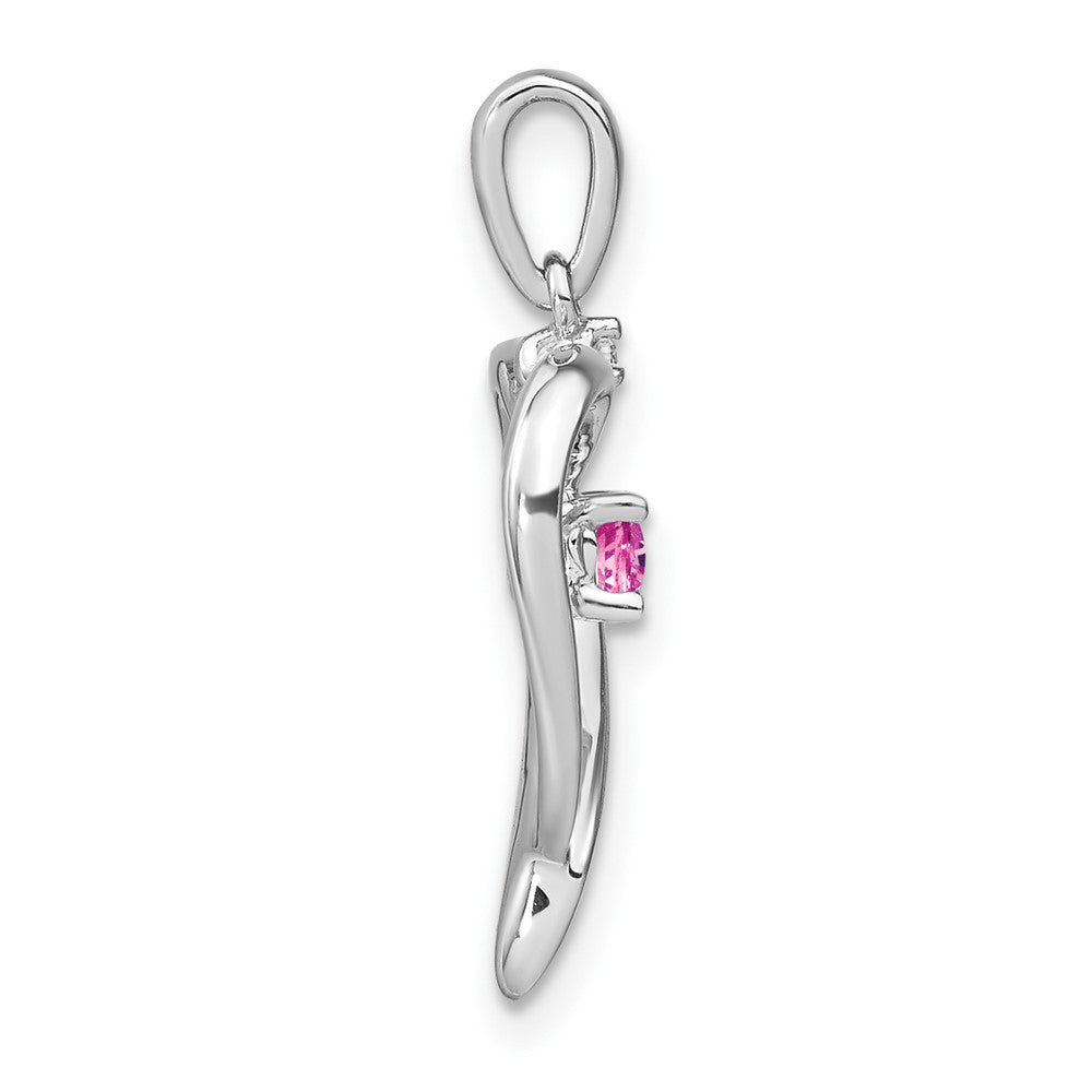 14K Weißgold Anhänger mit synthetischem Rosa Saphir und echtem Diamant, Herzform