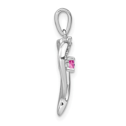14K Weißgold Anhänger mit synthetischem Rosa Saphir und echtem Diamant, Herzform