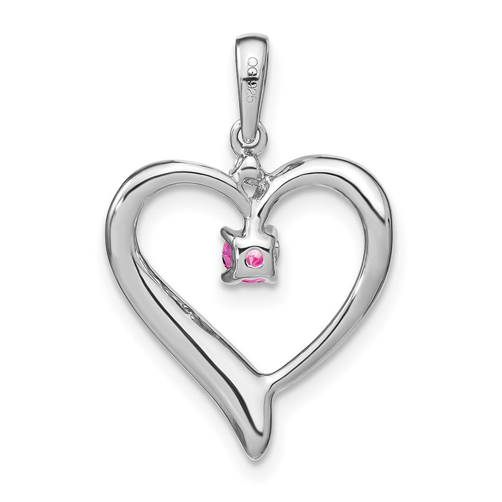 14K Weißgold Anhänger mit synthetischem Rosa Saphir und echtem Diamant, Herzform
