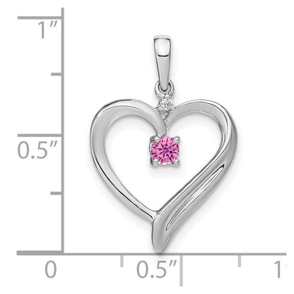 14K Weißgold Anhänger mit synthetischem Rosa Saphir und echtem Diamant, Herzform