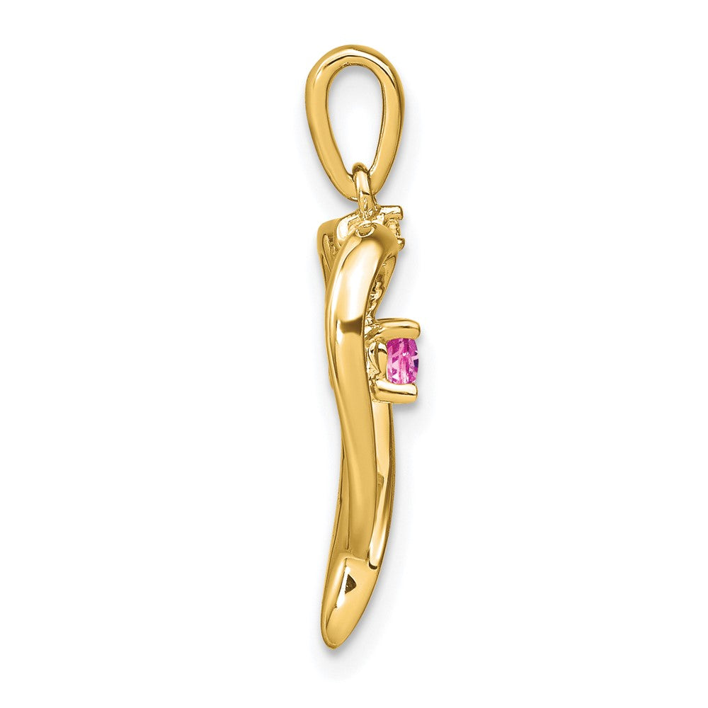 14K Gelbgold Anhänger in Herzform mit gezüchtetem Pink-Saphir und echten Diamanten