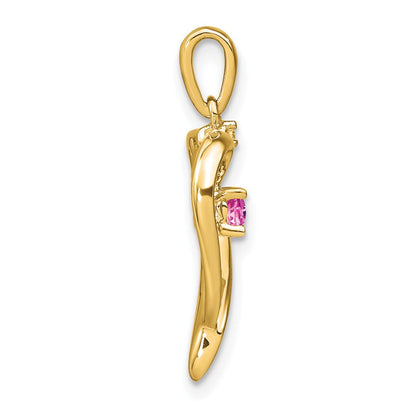 14K Gelbgold Anhänger in Herzform mit gezüchtetem Pink-Saphir und echten Diamanten