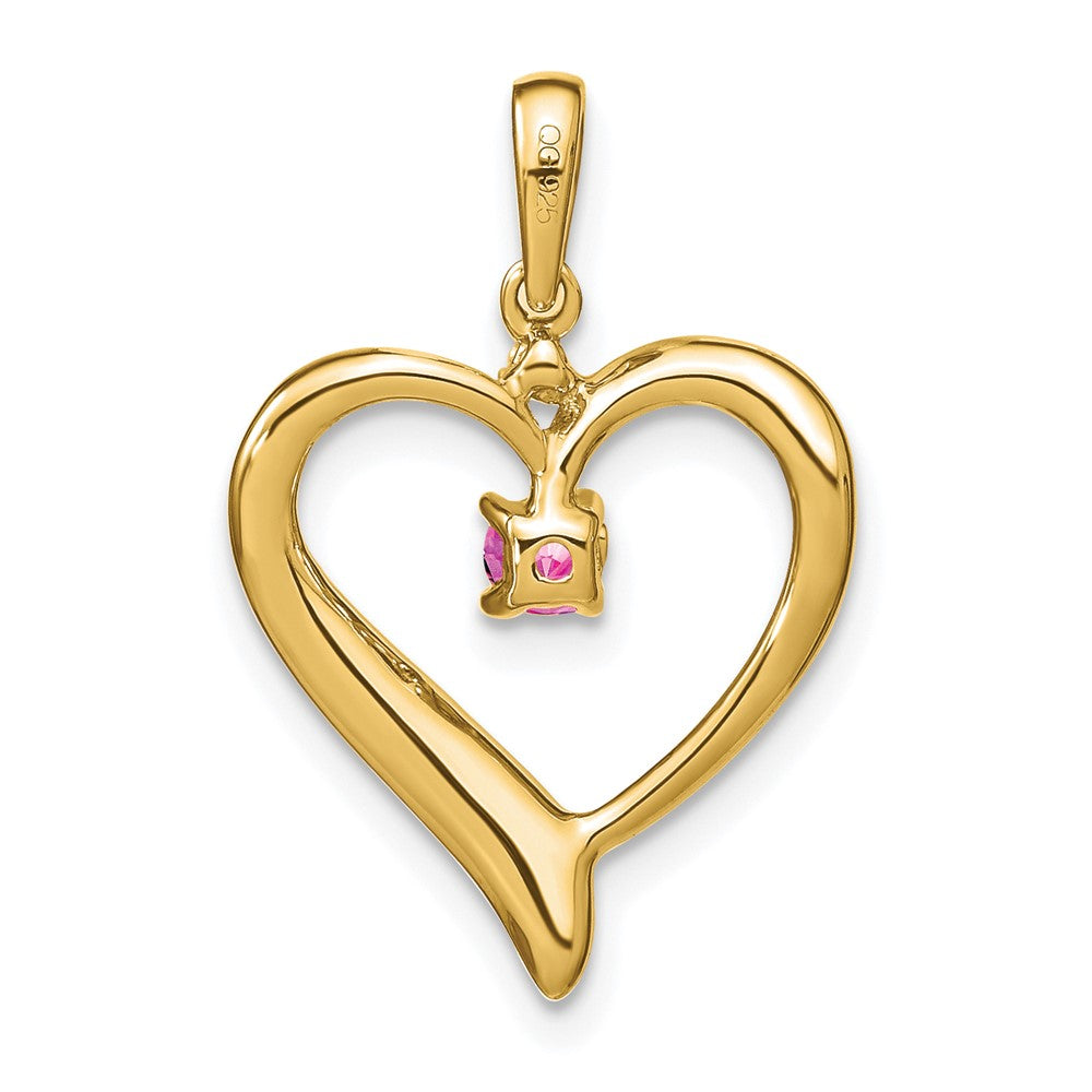 14K Gelbgold Anhänger in Herzform mit gezüchtetem Pink-Saphir und echten Diamanten