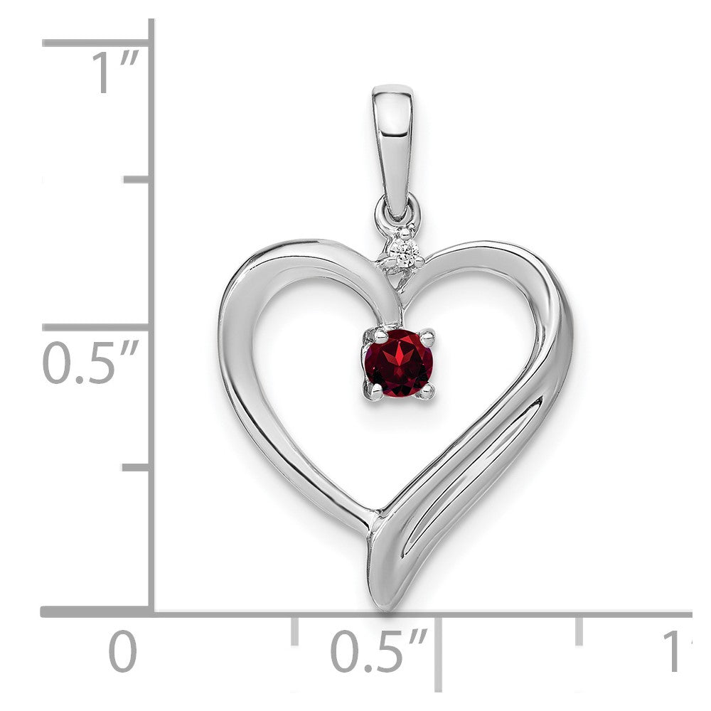 14K Weißgold Herz-Anhänger mit Granat und echten Diamanten