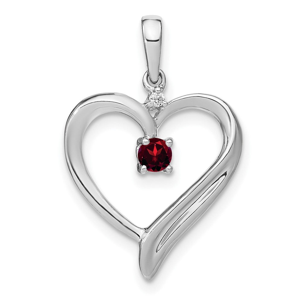 14K Weißgold Herz-Anhänger mit Granat und echten Diamanten