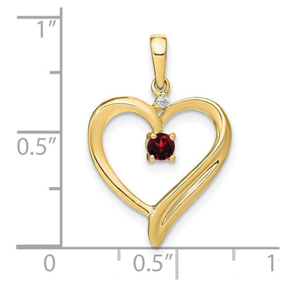 10K Gelbgold Herzanhänger mit Granat und echtem Diamant